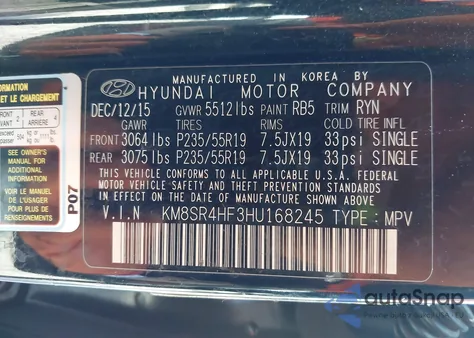 2017 Hyundai Santa Fe Limited Ultimate from USA, damaged, VIN KM8SR4HF3HU168245